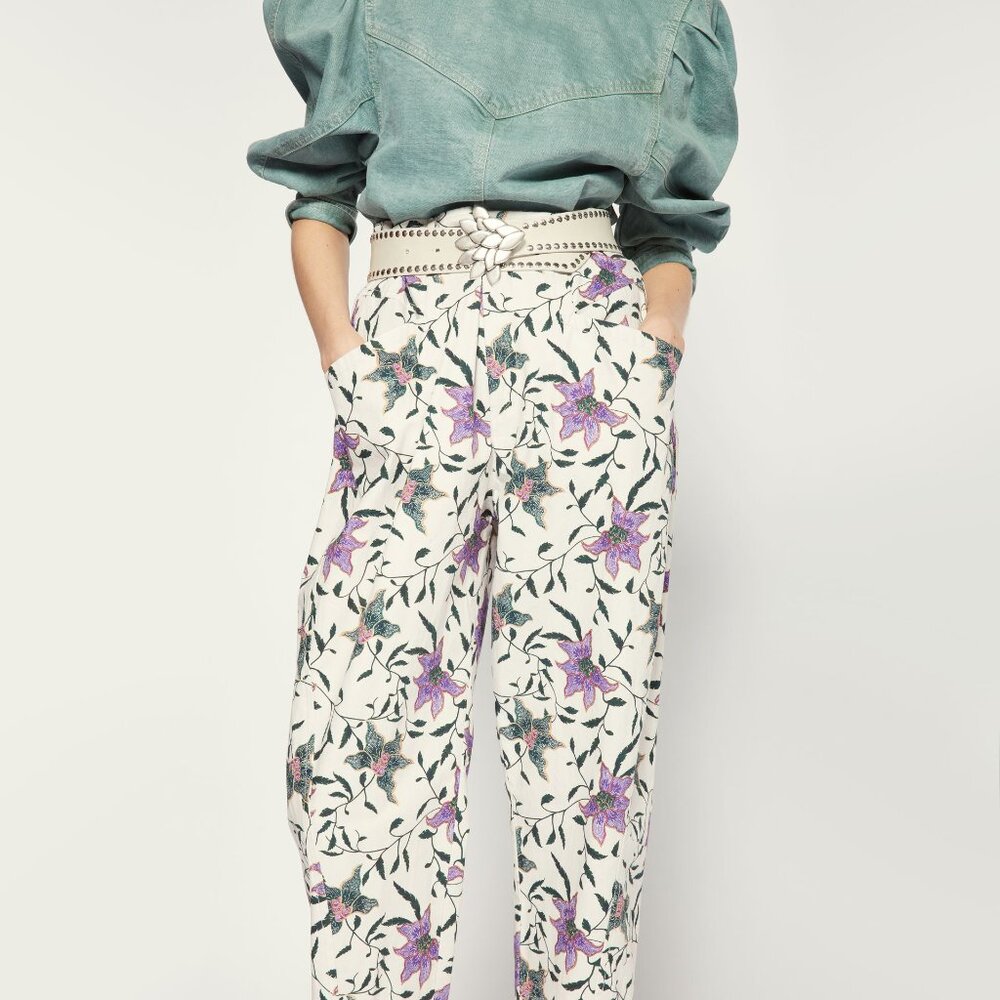 Isabel Marant "Gubaia" floral-print cropped tapered cotton trousers, size 36 - Picture 3 of 15
